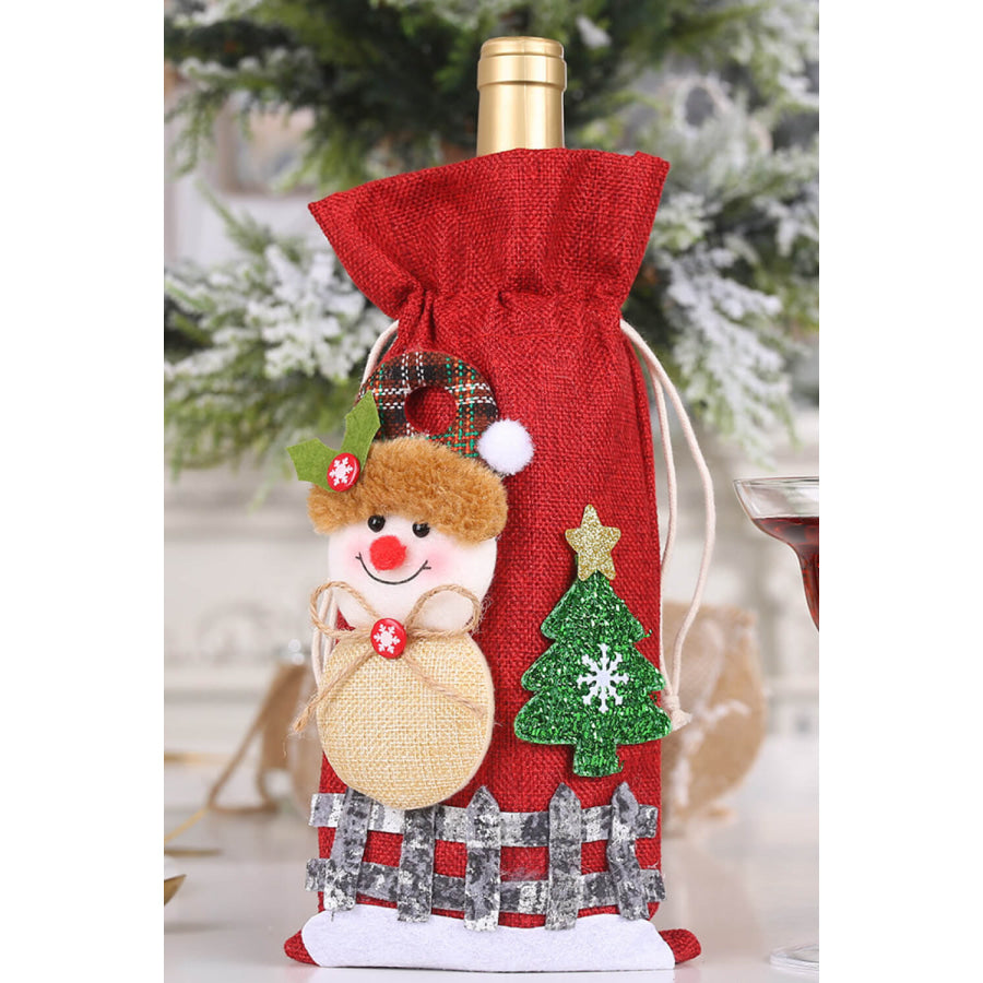 4-Pack Drawstring Christmas Wine Bottle Covers Santa/Snowman/Reindeer/Bear / One Size/4 Pack Apparel and Accessories