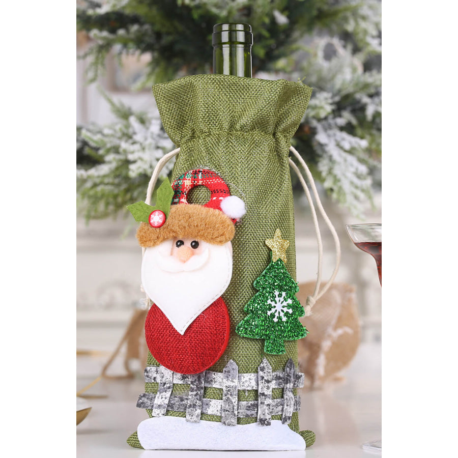 4-Pack Drawstring Christmas Wine Bottle Covers Santa/Snowman/Reindeer/Bear / One Size/4 Pack Apparel and Accessories