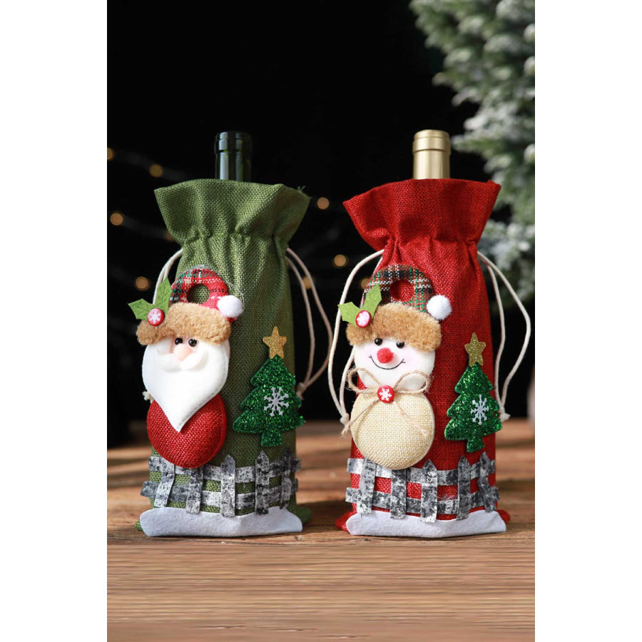 4-Pack Drawstring Christmas Wine Bottle Covers Santa/Snowman/Reindeer/Bear / One Size/4 Pack Apparel and Accessories