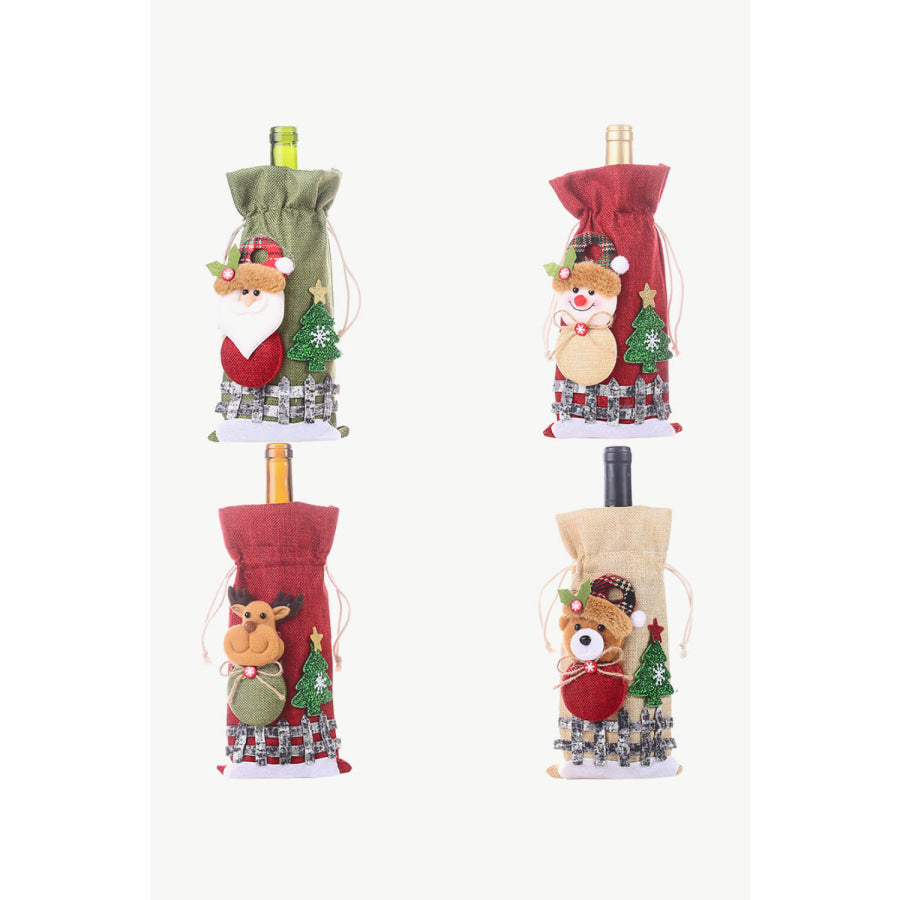 4-Pack Drawstring Christmas Wine Bottle Covers Santa/Snowman/Reindeer/Bear / One Size/4 Pack Apparel and Accessories