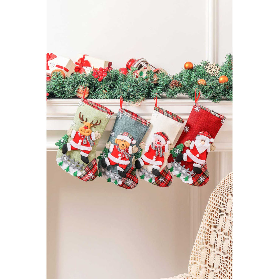 4-Pack Plaid Christmas Stockings Santa/Snowman/Reindeer/Bear / One Size/4 Pack Apparel and Accessories