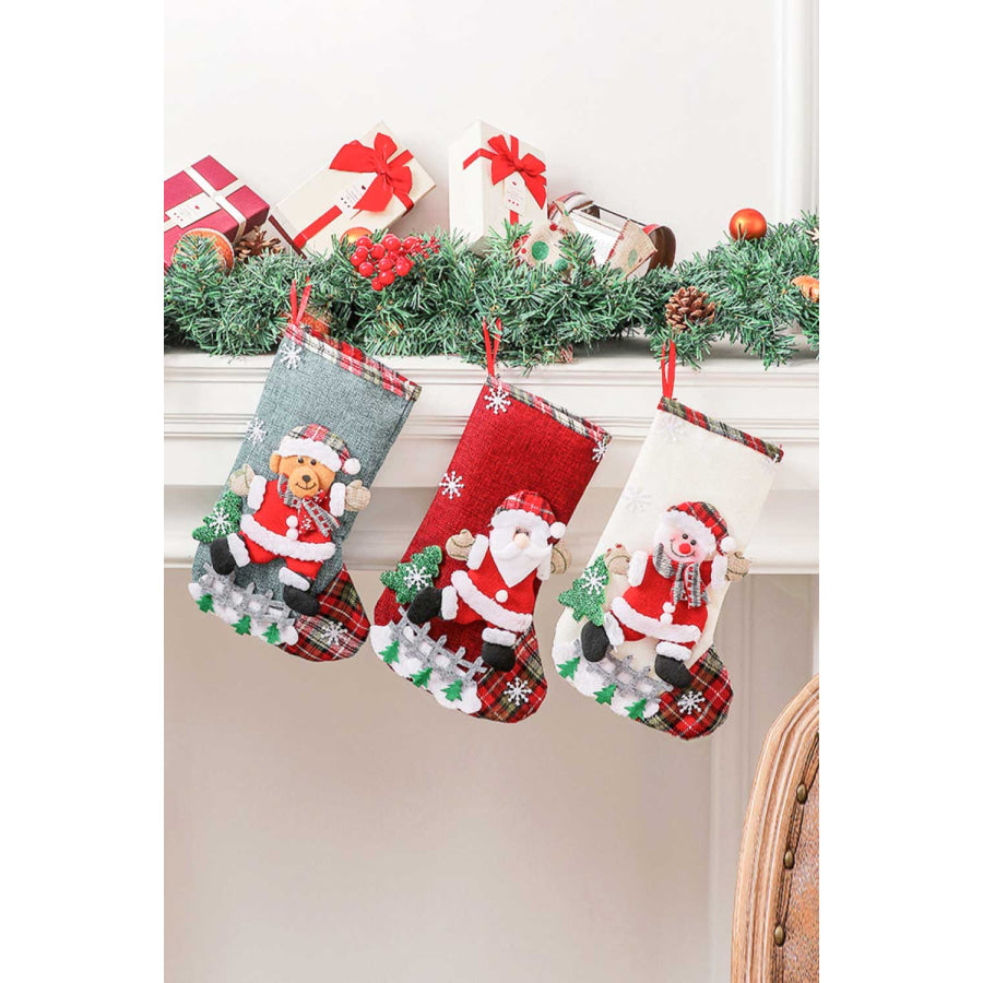 4-Pack Plaid Christmas Stockings Santa/Snowman/Reindeer/Bear / One Size/4 Pack Apparel and Accessories