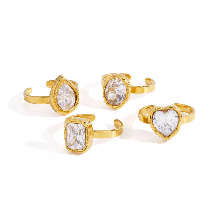 4 Piece 18K Gold-Plated Zircon Ring Gold / onesize Apparel and Accessories