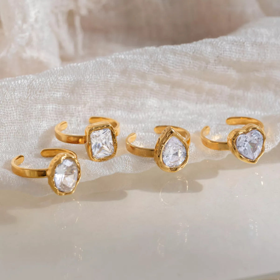4 Piece 18K Gold-Plated Zircon Ring Gold / onesize Apparel and Accessories