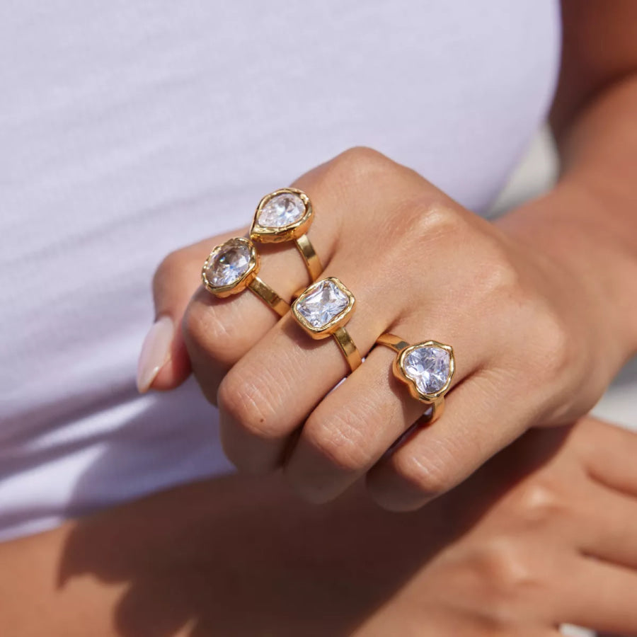 4 Piece 18K Gold-Plated Zircon Ring Gold / onesize Apparel and Accessories