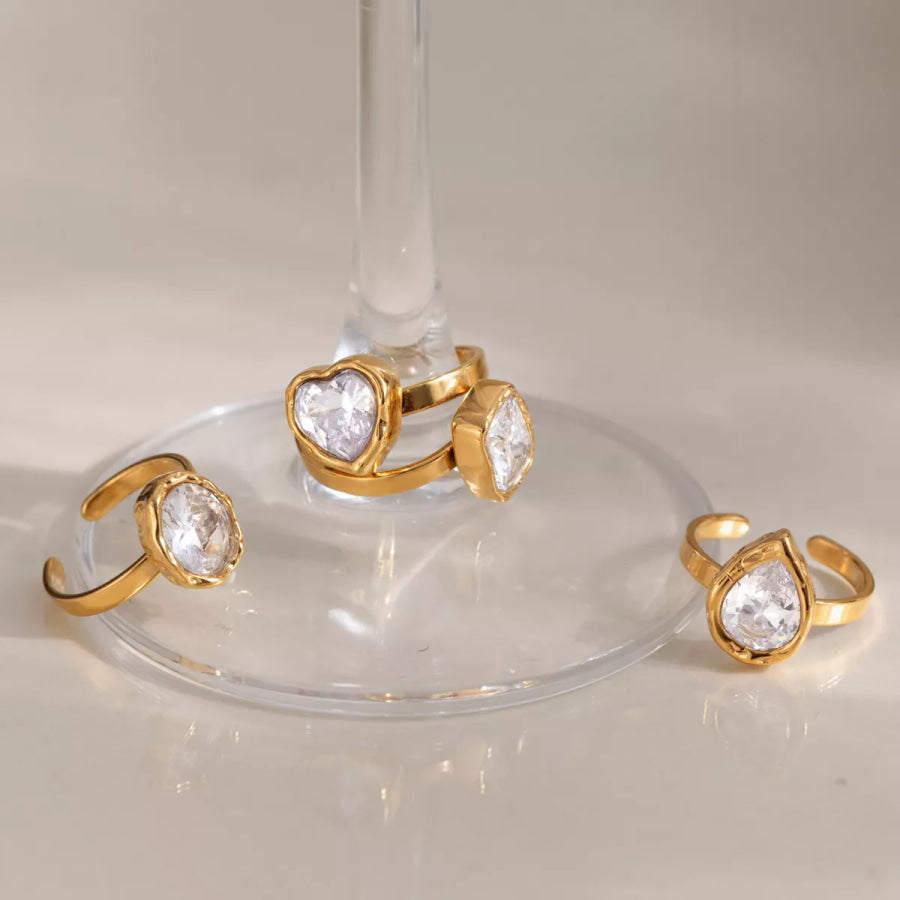 4 Piece 18K Gold-Plated Zircon Ring Gold / onesize Apparel and Accessories