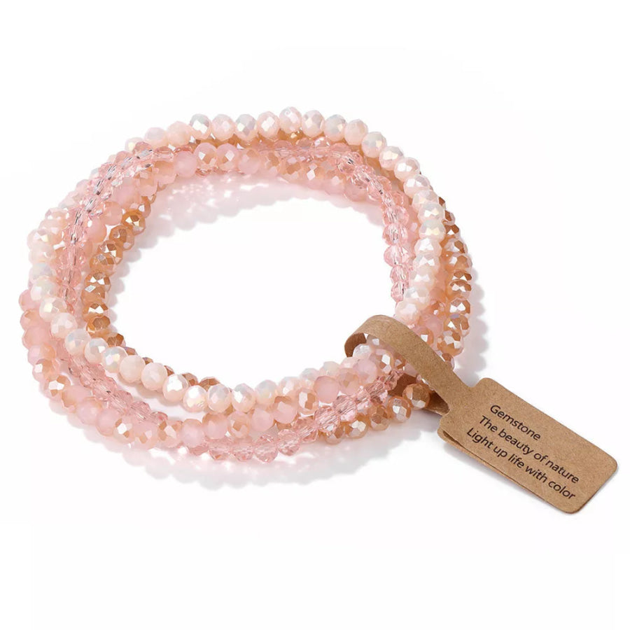 4 Piece Glass Bead Bracelet Blush Pink / onesize Apparel and Accessories