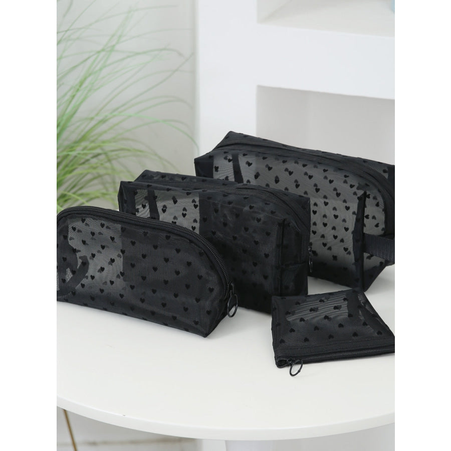 4- Piece Heart Polyester Storage Bag Black / One Size Apparel and Accessories