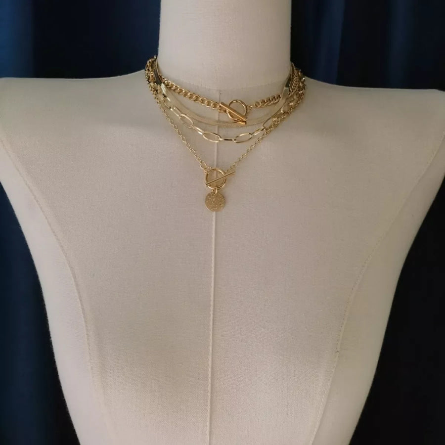 4-Piece Layered Coin Pendant Necklace Gold / onesize Apparel and Accessories