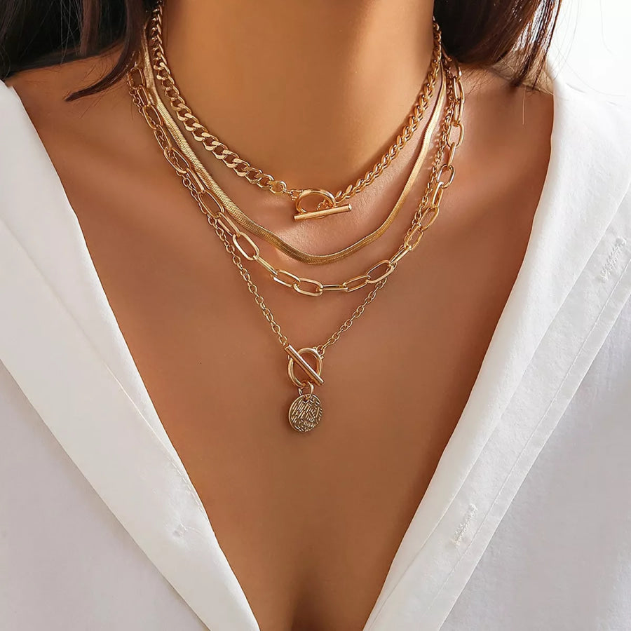 4-Piece Layered Coin Pendant Necklace Gold / onesize Apparel and Accessories