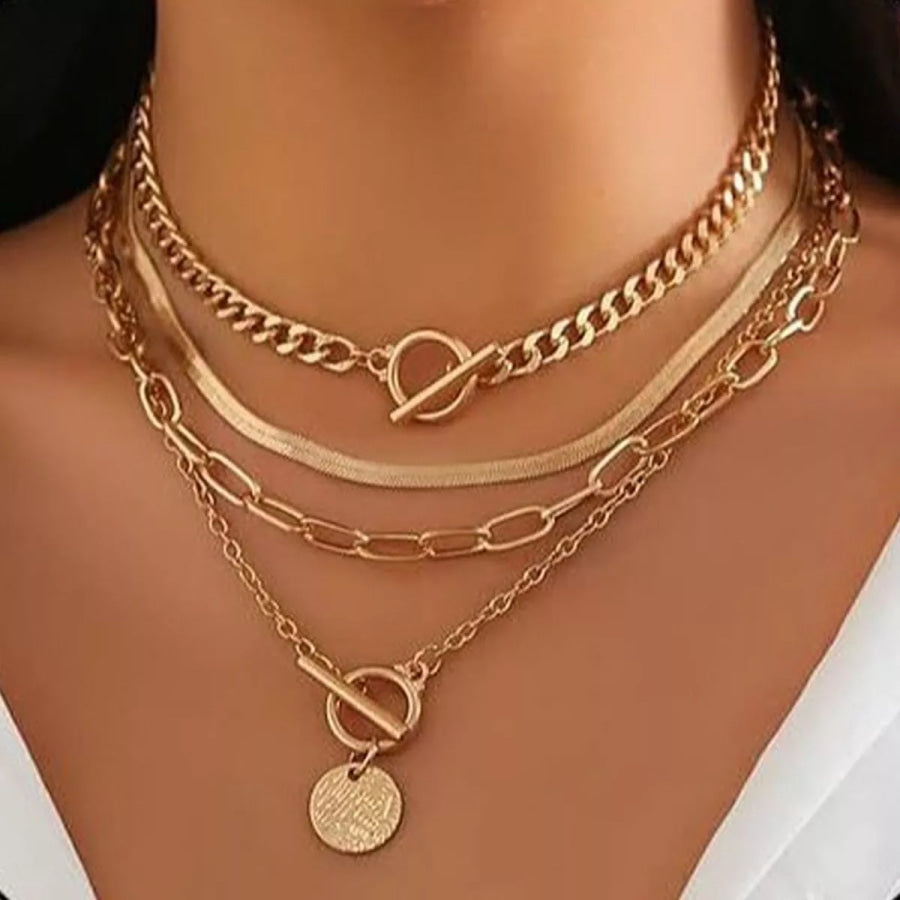 4-Piece Layered Coin Pendant Necklace Gold / onesize Apparel and Accessories
