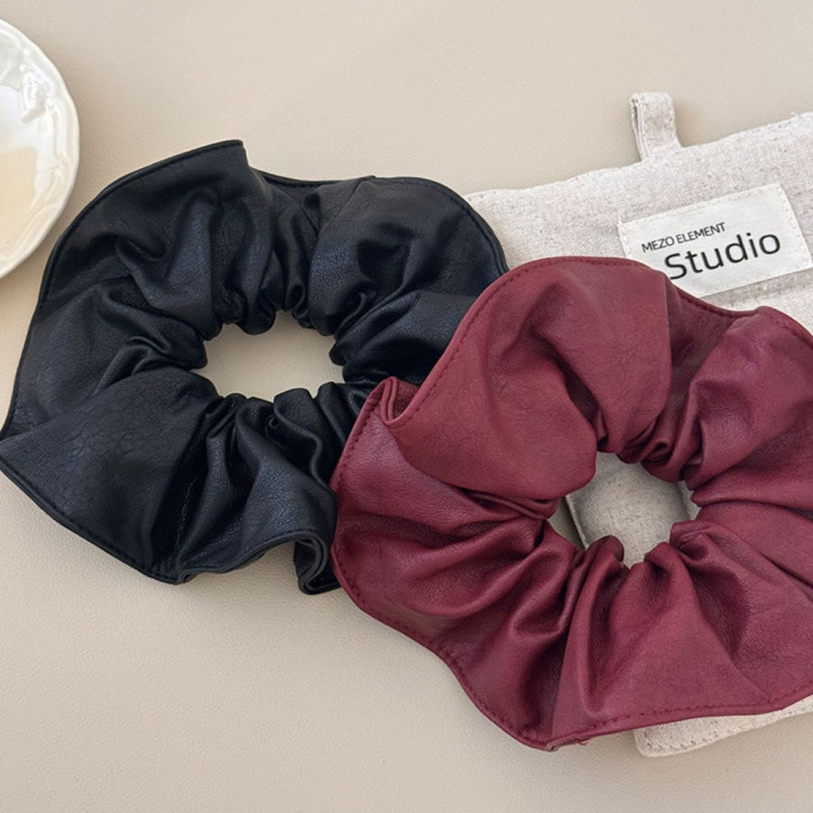 4 Piece PU Leather Elastic Hair Scrunchy Style A / One Size Apparel and Accessories