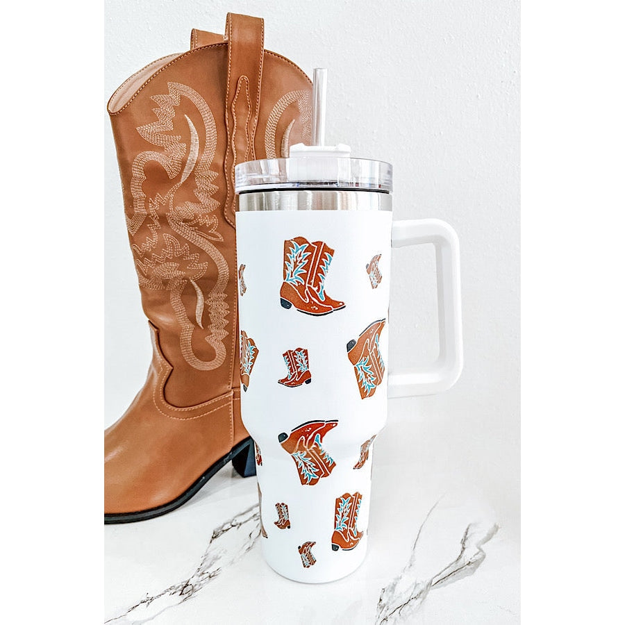 40 oz White Western Boot Tumbler Tumbler