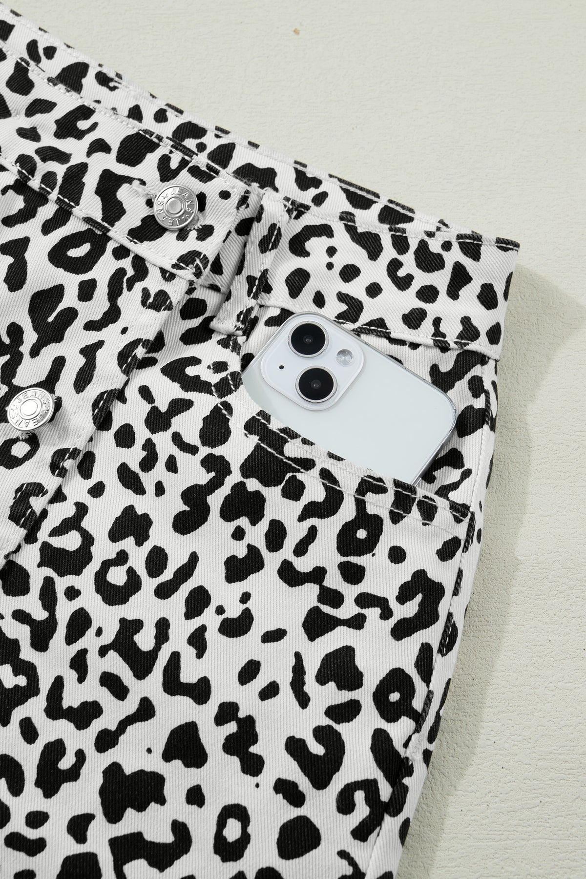 Brown Leopard Print Button Overlap Denim Shorts