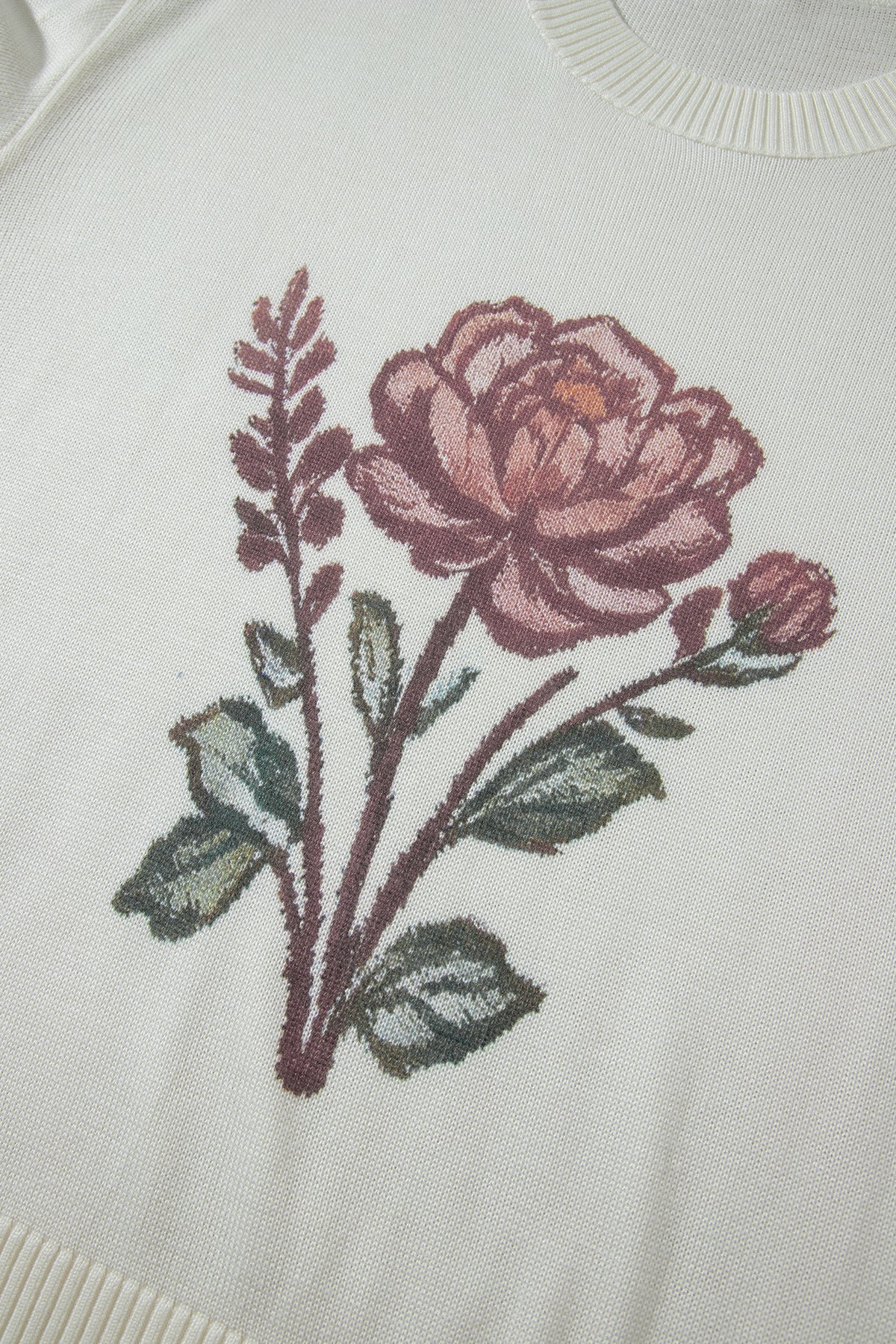 White Western Floral Dropped Shoulder Lightweight Knit Sweater