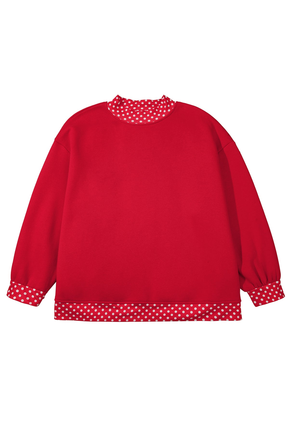 Racing Red Polka Dot Patchwork Round Neck Plus Size Sweatshirt