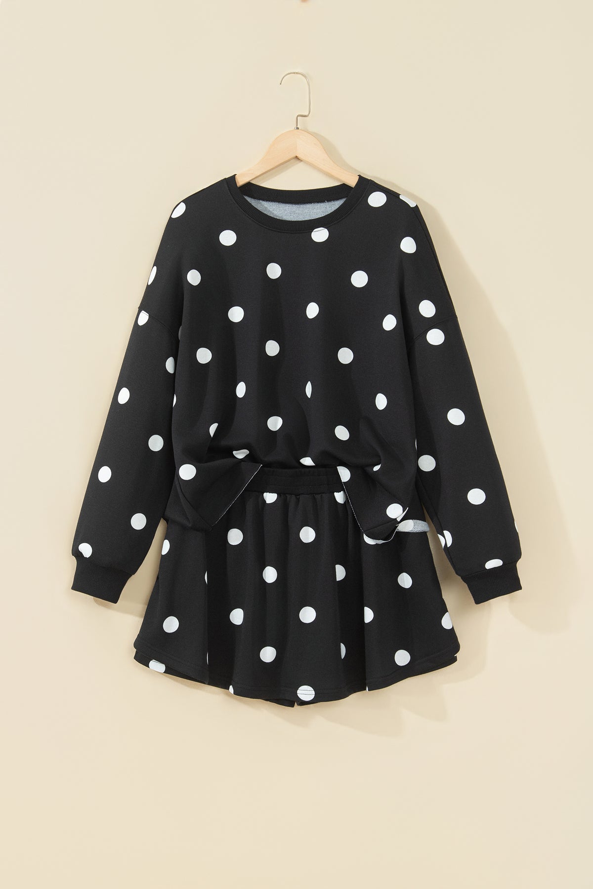 Red Polka Dot Raw Hem Relaxed Pullover Loose Skort Two Piece Set
