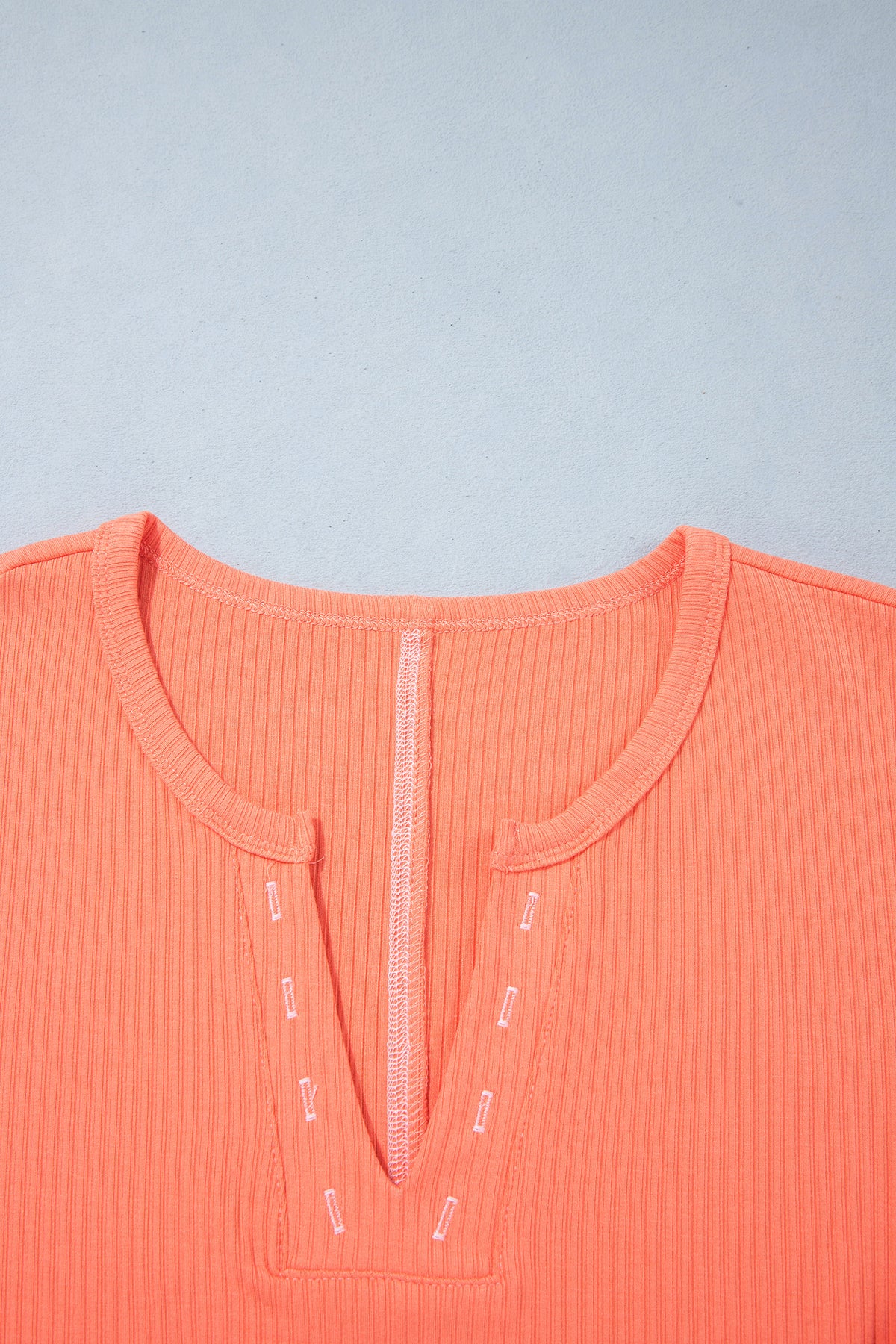 Banana Cream V Neck Ribbed Stitched Detail Long Sleeve Top