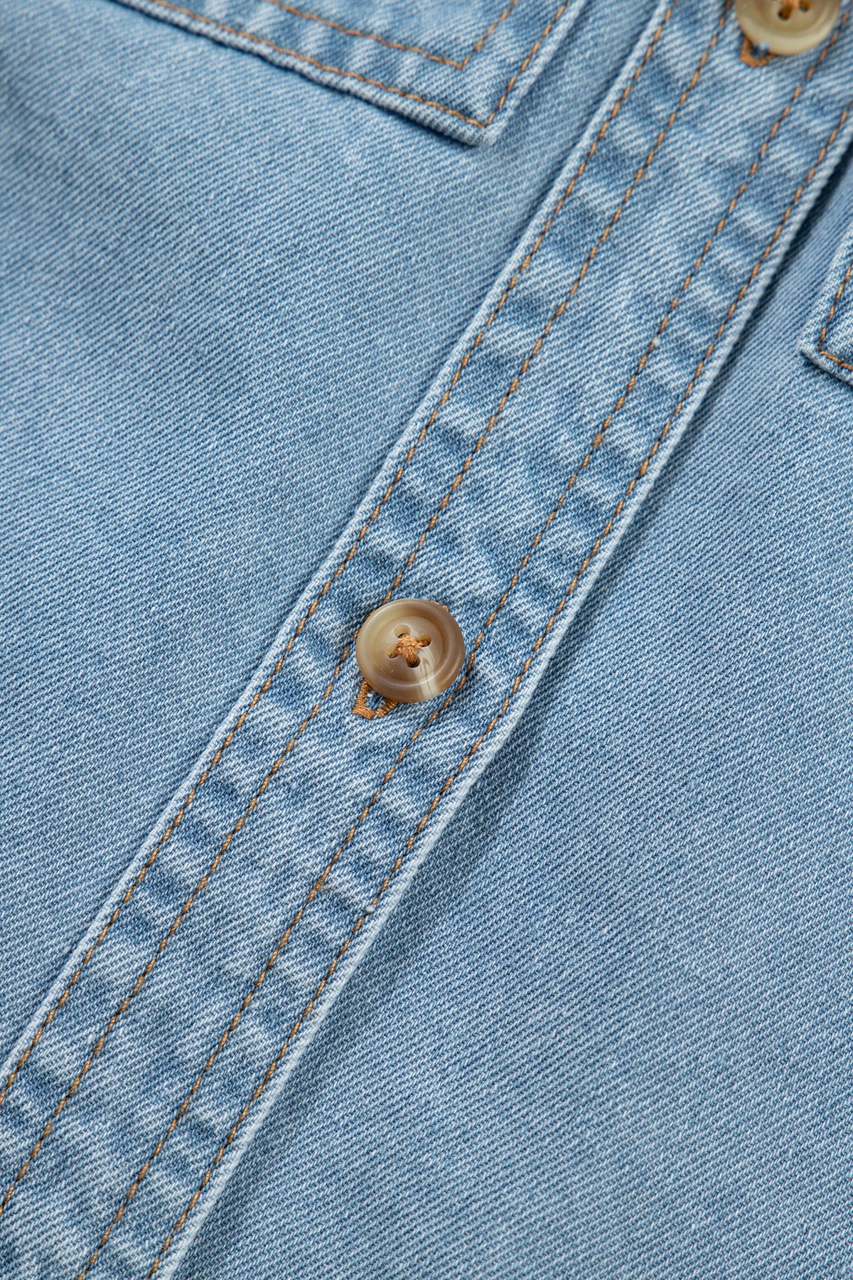 Myosotis Ruffle Detail Short Puff Sleeve Button Down Flap Pocket Denim Shirt