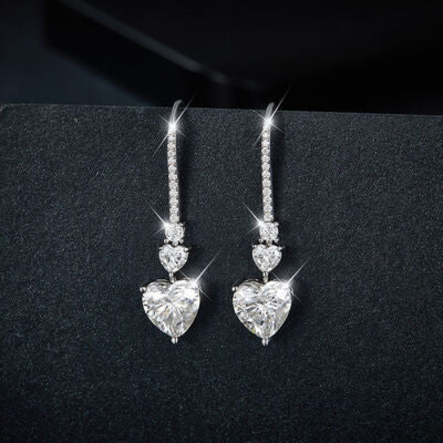 5.44 Carat 925 Sterling Silver Moissanite Heart Drop Earrings Silver / One Size Apparel and Accessories