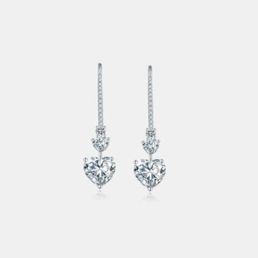 5.44 Carat 925 Sterling Silver Moissanite Heart Drop Earrings Silver / One Size Apparel and Accessories