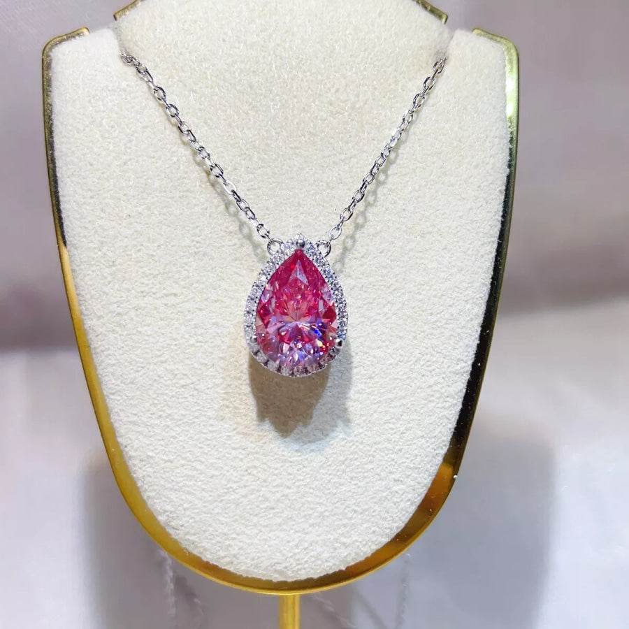 5 Carat 925 Sterling Silver Moissanite Pendant Necklace Fuchsia Pink / One Size Apparel and Accessories