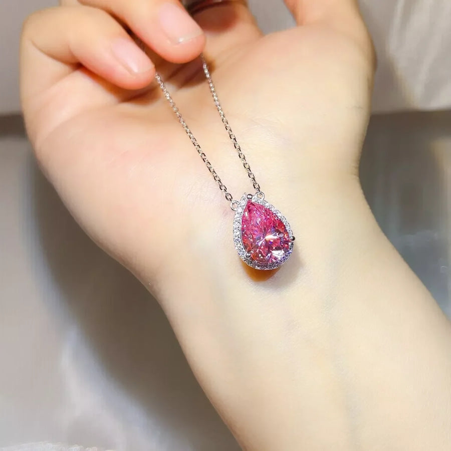 5 Carat 925 Sterling Silver Moissanite Pendant Necklace Fuchsia Pink / One Size Apparel and Accessories