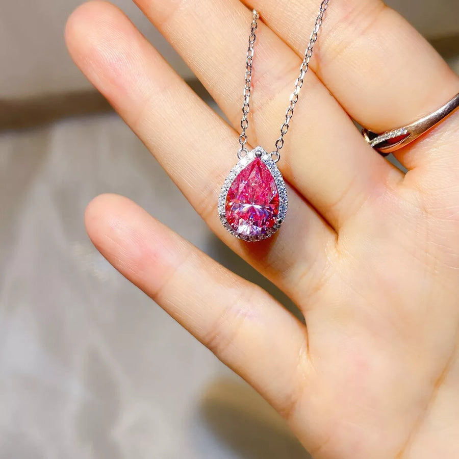 5 Carat 925 Sterling Silver Moissanite Pendant Necklace Fuchsia Pink / One Size Apparel and Accessories