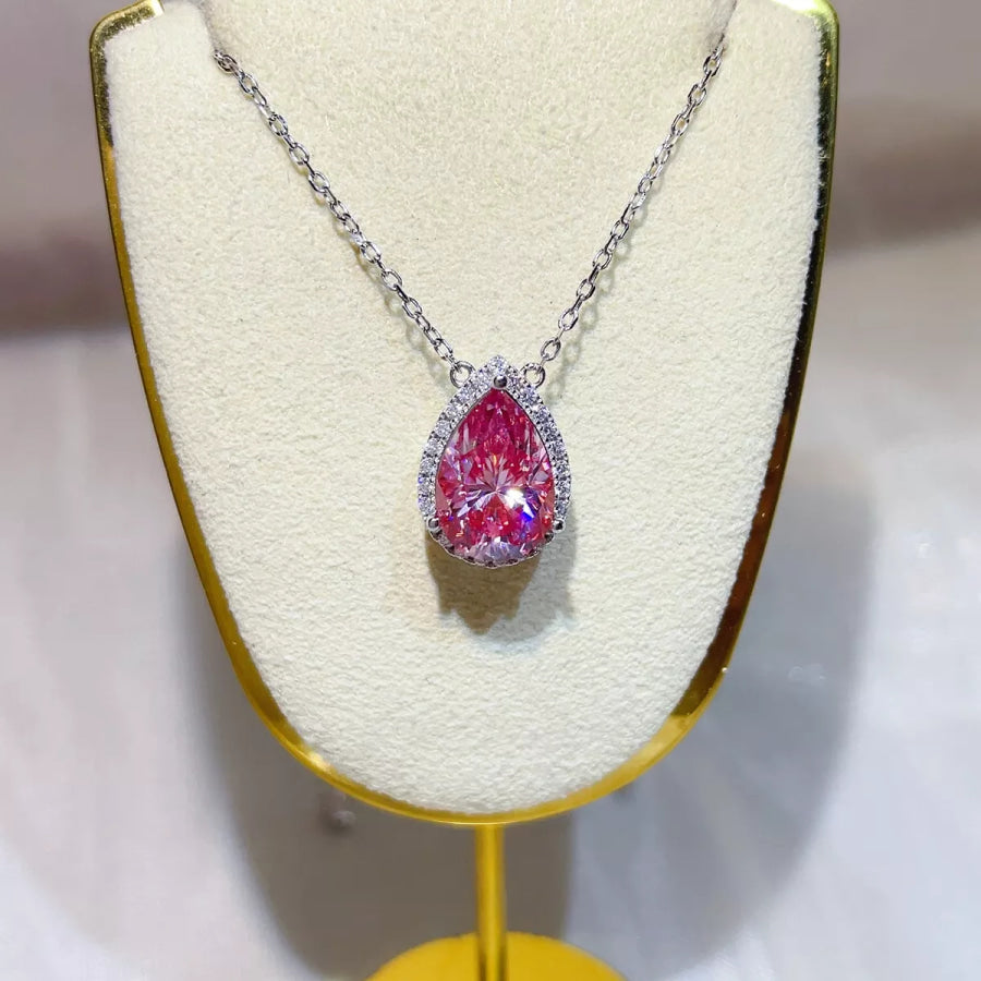 5 Carat 925 Sterling Silver Moissanite Pendant Necklace Fuchsia Pink / One Size Apparel and Accessories