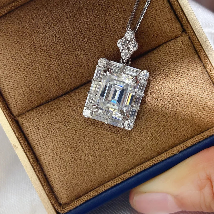 5 Carat 925 Sterling Silver Moissanite Pendant Necklace Silver / One Size Apparel and Accessories