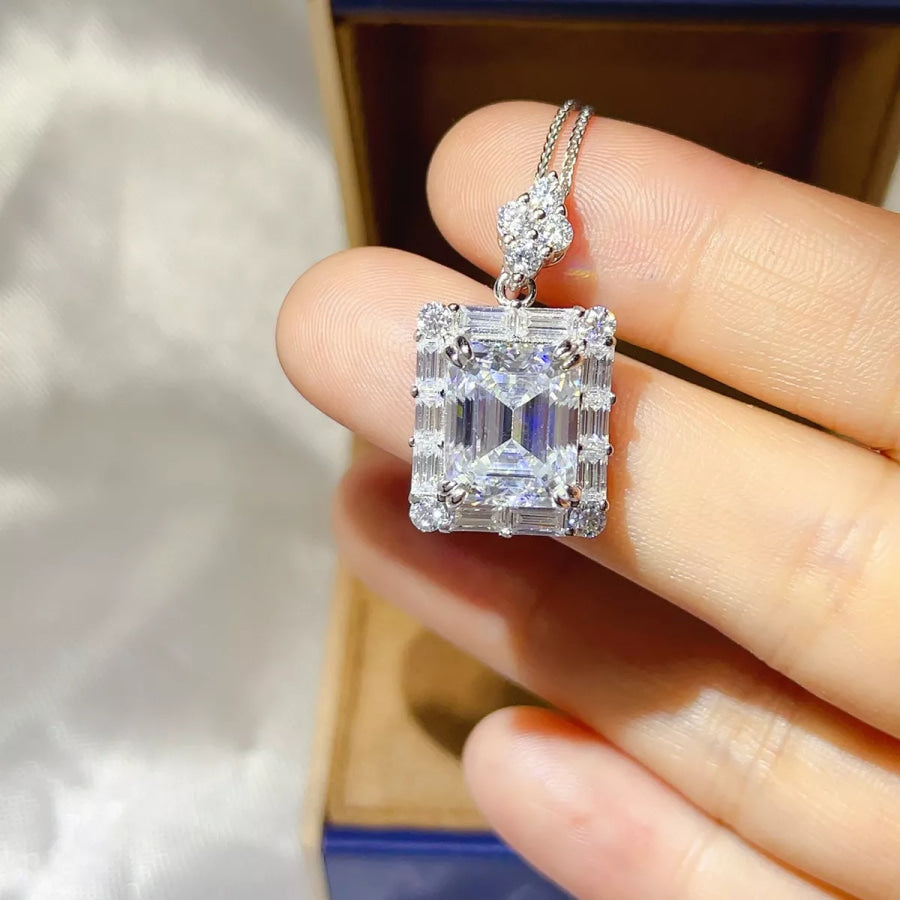 5 Carat 925 Sterling Silver Moissanite Pendant Necklace Silver / One Size Apparel and Accessories