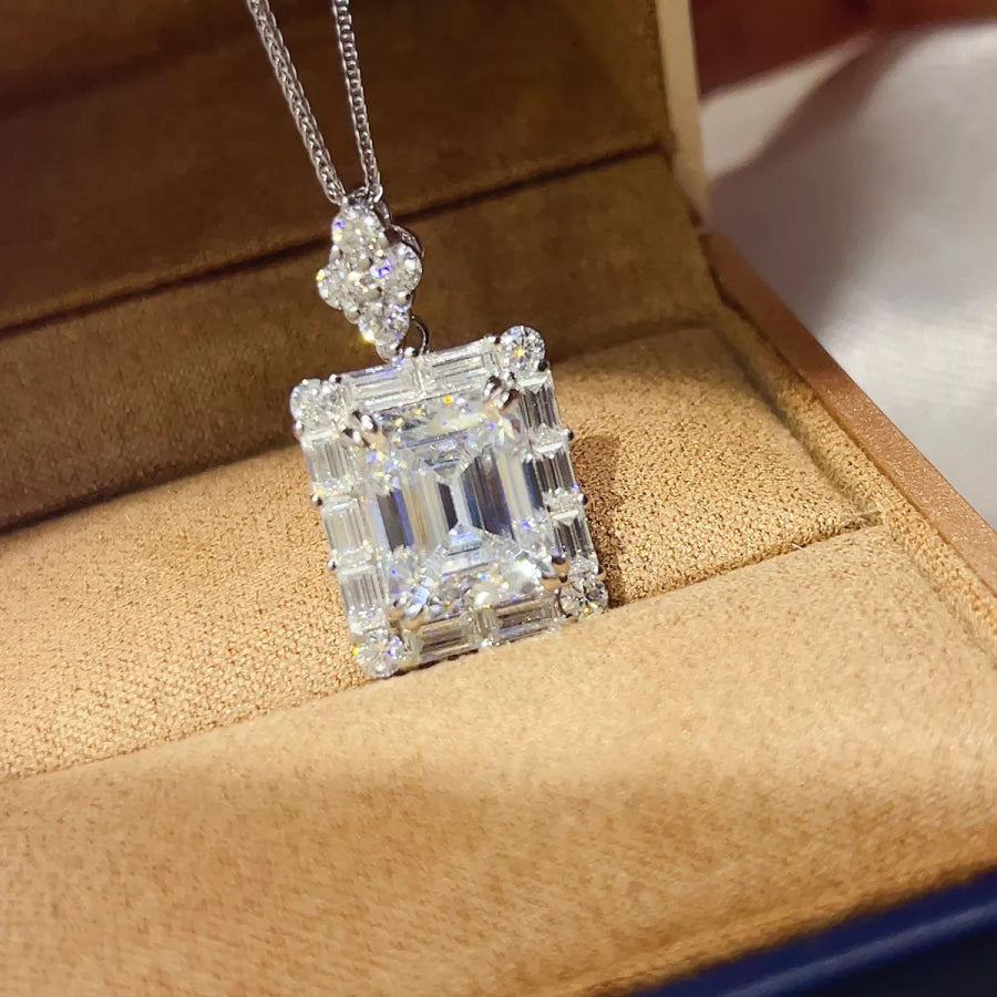 5 Carat 925 Sterling Silver Moissanite Pendant Necklace Silver / One Size Apparel and Accessories