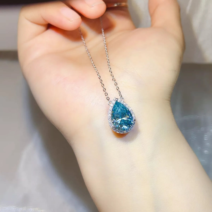 5 Carat 925 Sterling Silver Moissanite Pendant Necklace Pastel Blue / One Size Apparel and Accessories