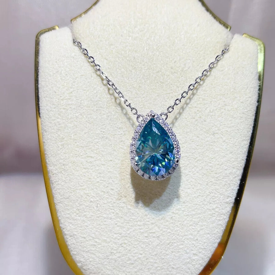 5 Carat 925 Sterling Silver Moissanite Pendant Necklace Pastel Blue / One Size Apparel and Accessories