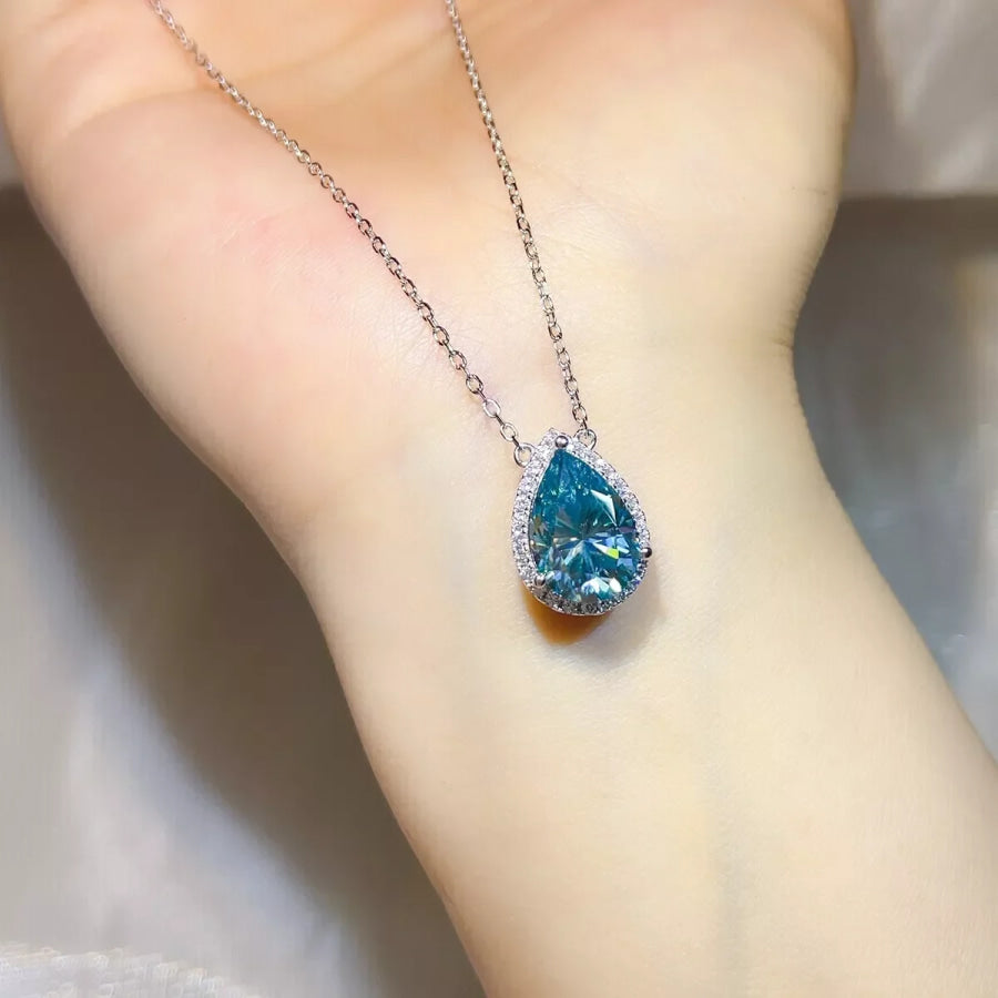5 Carat 925 Sterling Silver Moissanite Pendant Necklace Pastel Blue / One Size Apparel and Accessories