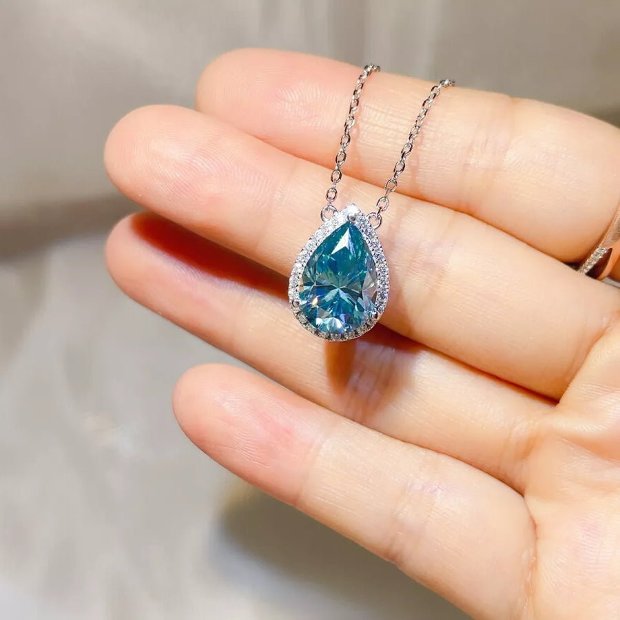 5 Carat 925 Sterling Silver Moissanite Pendant Necklace Pastel Blue / One Size Apparel and Accessories