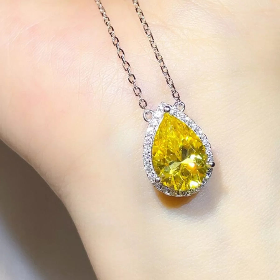 5 Carat 925 Sterling Silver Moissanite Pendant Necklace Pastel Yellow / One Size Apparel and Accessories