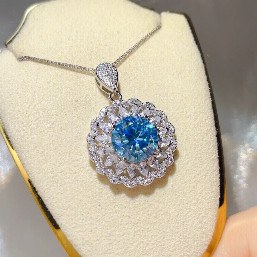 5 Carat 925 Sterling Silver Moissanite Pendant Necklace Royal Blue / One Size Apparel and Accessories