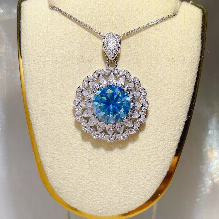 5 Carat 925 Sterling Silver Moissanite Pendant Necklace Royal Blue / One Size Apparel and Accessories