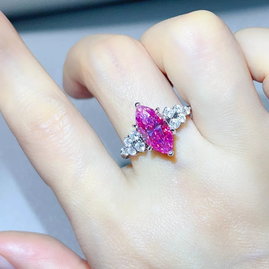 5 Carat 925 Sterling Silver Moissanite Ring Hot Pink / 4 Apparel and Accessories
