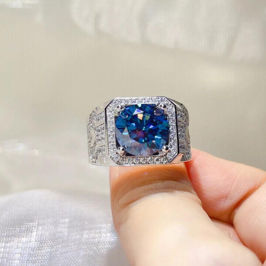 5 Carat 925 Sterling Silver Moissanite Ring Pastel Blue / 8 Apparel and Accessories