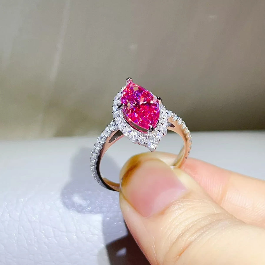 5 Carat 925 Sterling Silver Moissanite Ring Hot Pink / Apparel and Accessories
