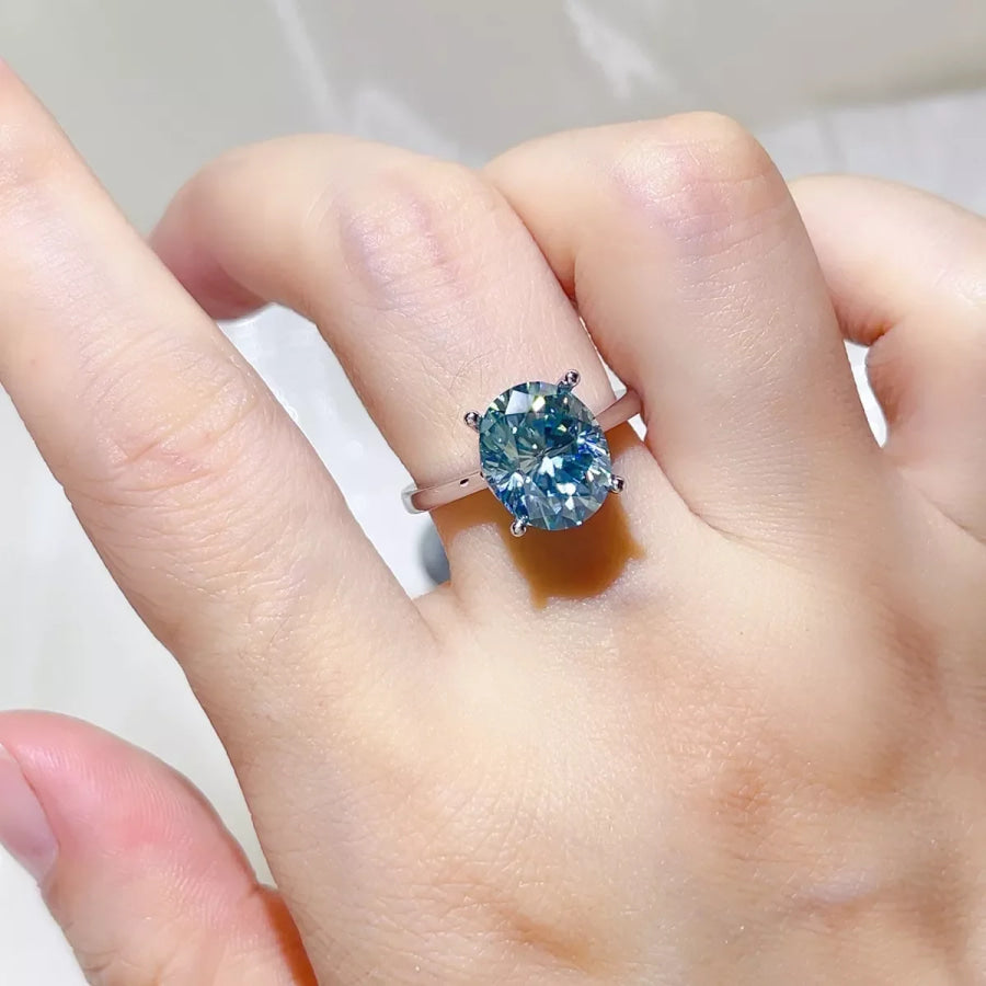 5 Carat 925 Sterling Silver Moissanite Ring Pastel Blue / 4.5 Apparel and Accessories