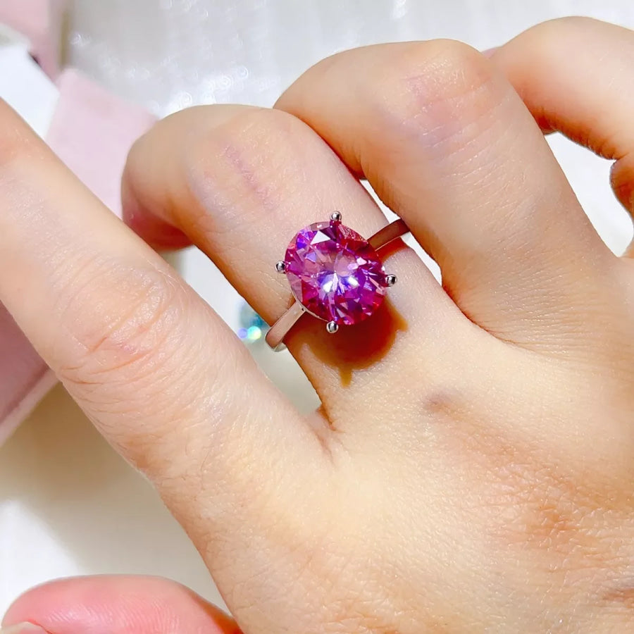 5 Carat 925 Sterling Silver Moissanite Ring Hot Pink / 4.5 Apparel and Accessories