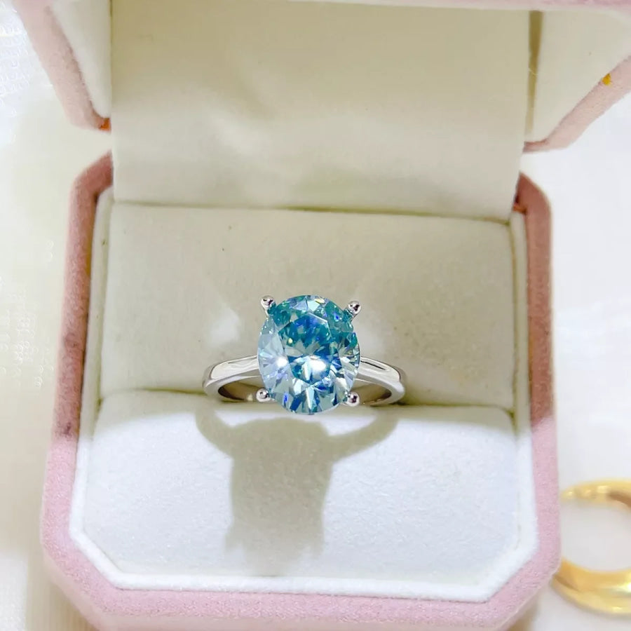 5 Carat 925 Sterling Silver Moissanite Ring Pastel Blue / 4.5 Apparel and Accessories