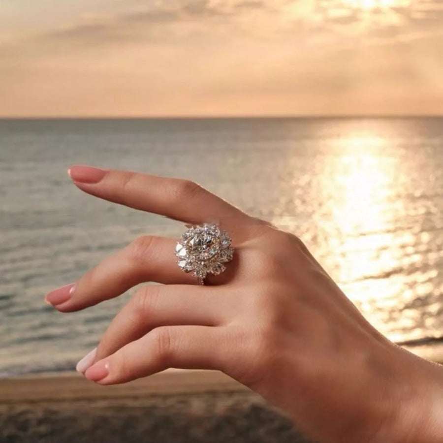 5 Carat 925 Sterling Silver Moissanite Ring Sunflower 5 Carats / 5 Apparel and Accessories