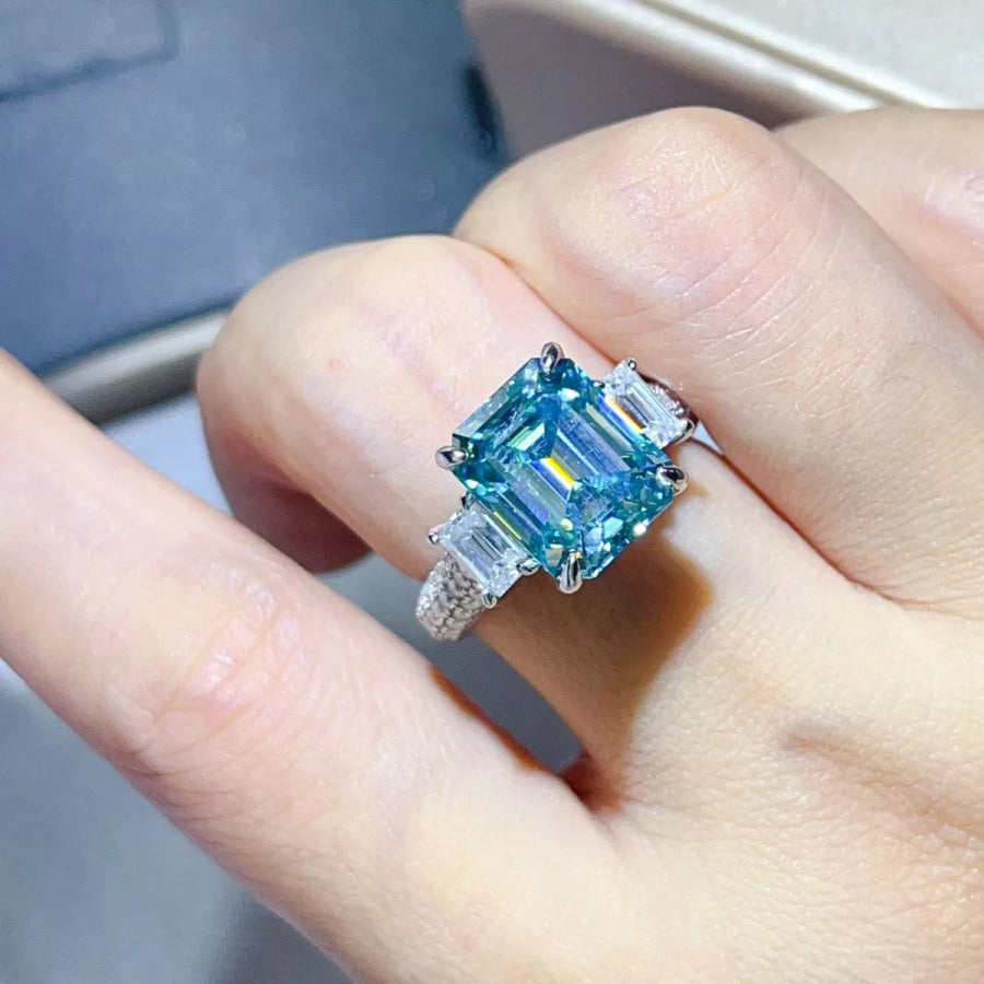 5 Carat 925 Sterling Silver Moissanite Ring Turquoise / Apparel and Accessories