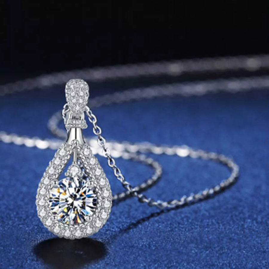 5 Carat 925 Sterling Silver Moissanite Teardrop Necklace Silver / onesize Apparel and Accessories