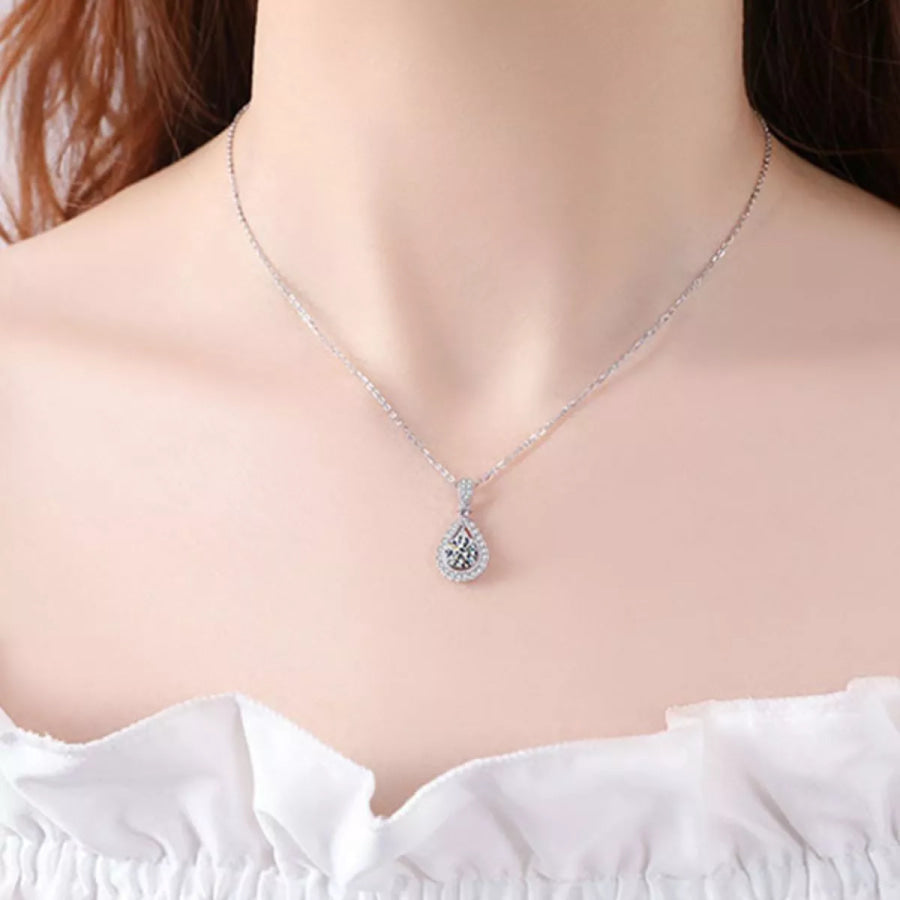 5 Carat 925 Sterling Silver Moissanite Teardrop Necklace Silver / onesize Apparel and Accessories