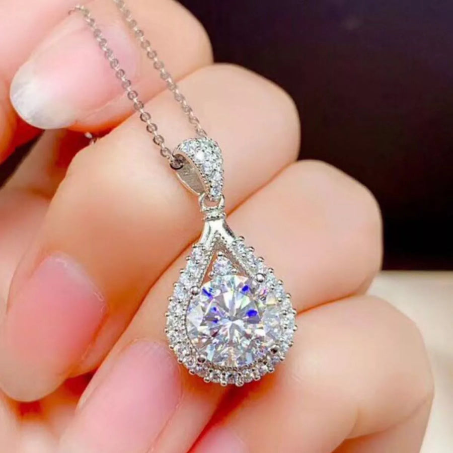 5 Carat 925 Sterling Silver Moissanite Teardrop Necklace Silver / onesize Apparel and Accessories